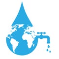 World water day concept. Water drop and world map